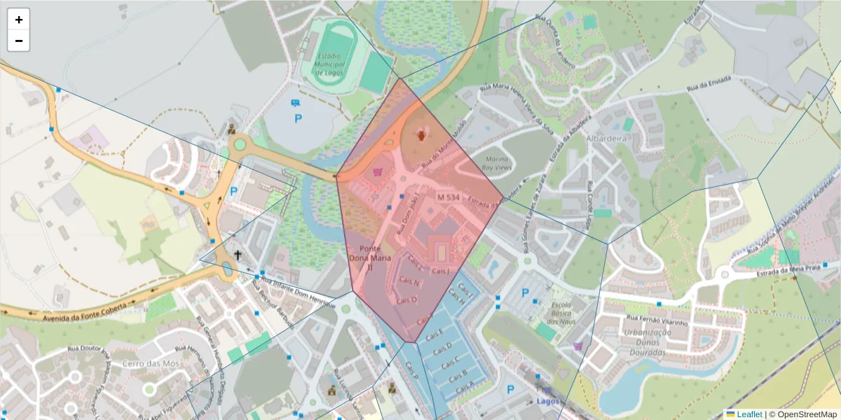 Mapa detalhado do código postal 8600-780 com limites, códigos postais vizinhos e agências dos correios