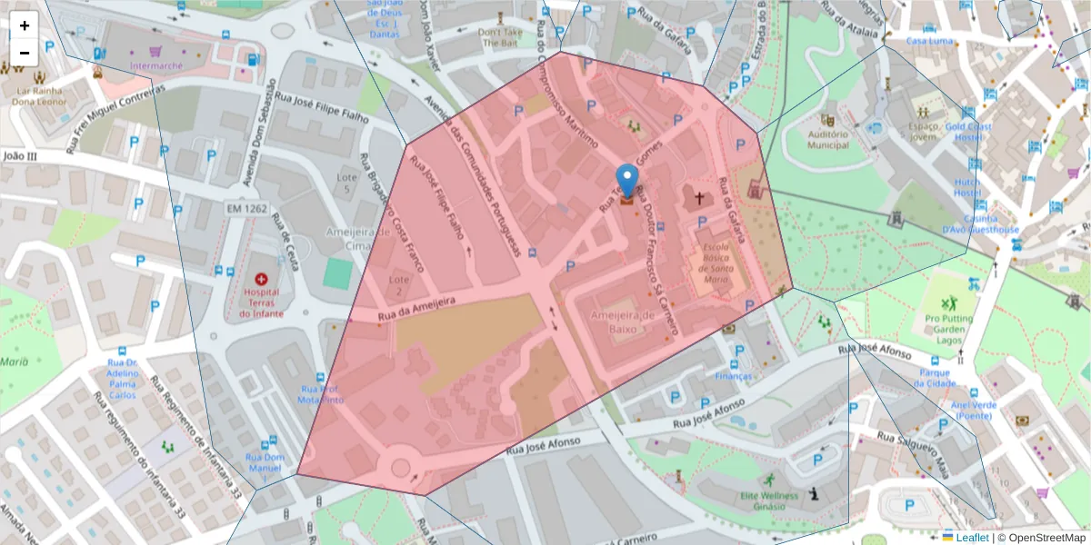 Mapa detalhado do código postal 8600-999 com limites, códigos postais vizinhos e agências dos correios