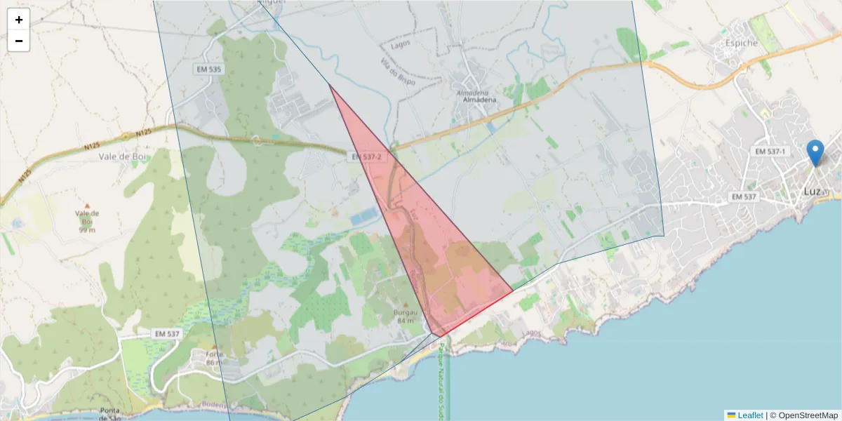 Mapa detalhado do código postal 8650-117 com limites, códigos postais vizinhos e agências dos correios