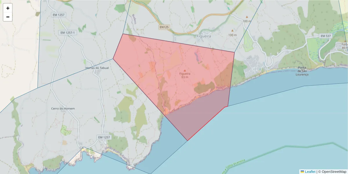 Mapa detalhado do código postal 8650-250 com limites, códigos postais vizinhos e agências dos correios