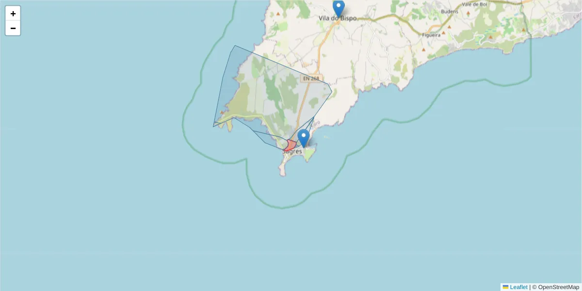 Mapa detalhado do código postal 8650-355 com limites, códigos postais vizinhos e agências dos correios