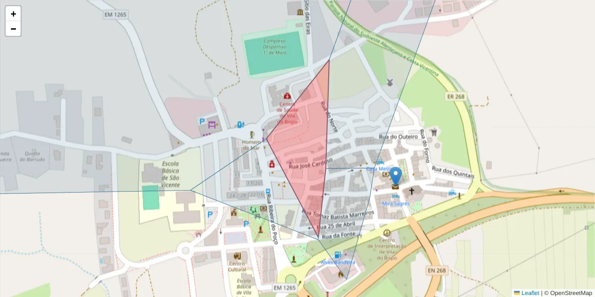 Mapa detalhado do código postal 8650-424 com limites, códigos postais vizinhos e agências dos correios