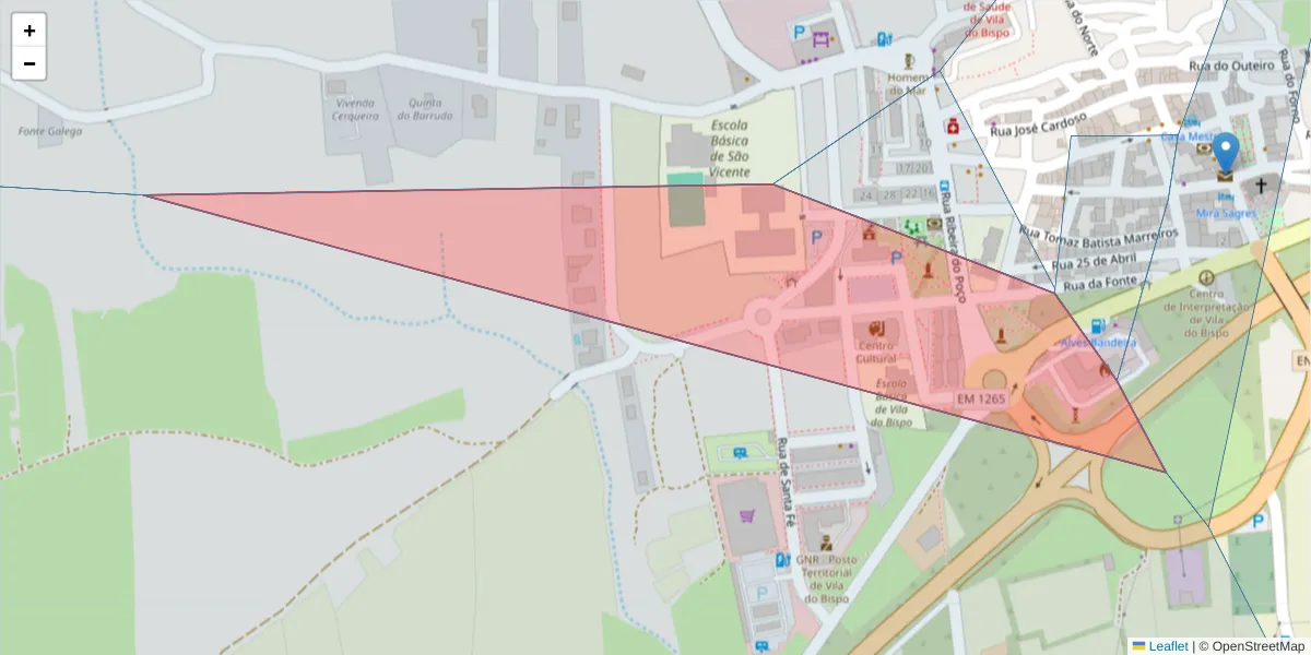 Mapa detalhado do código postal 8650-432 com limites, códigos postais vizinhos e agências dos correios