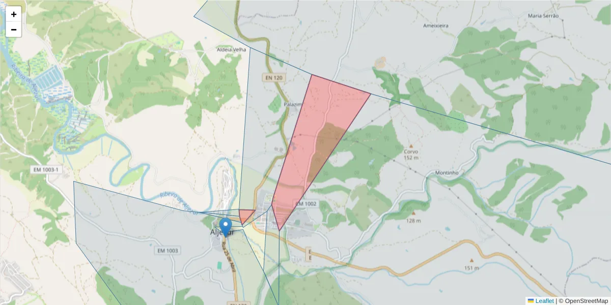 Mapa detalhado do código postal 8670-130 com limites, códigos postais vizinhos e agências dos correios