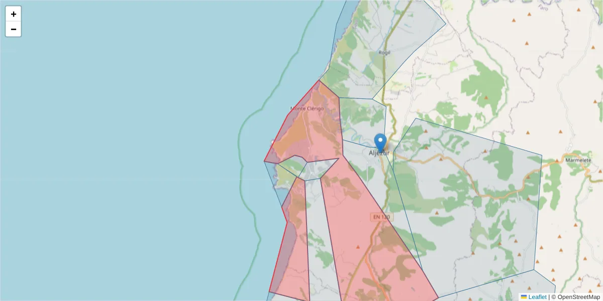 Mapa detalhado do código postal 8670-156 com limites, códigos postais vizinhos e agências dos correios