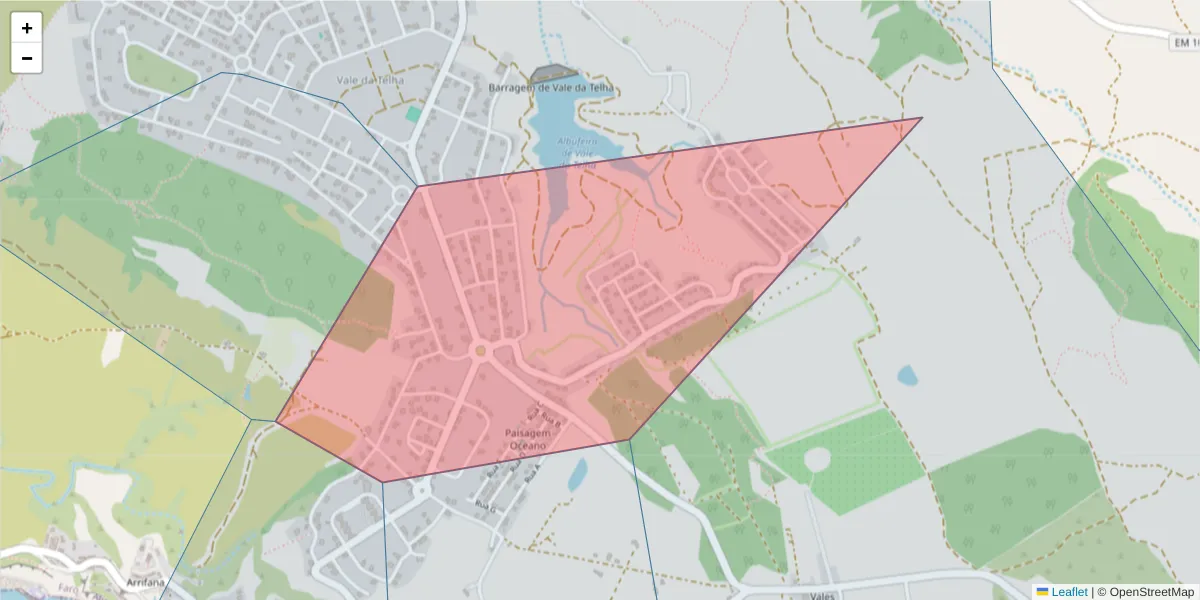 Mapa detalhado do código postal 8670 com limites, códigos postais vizinhos e agências dos correios