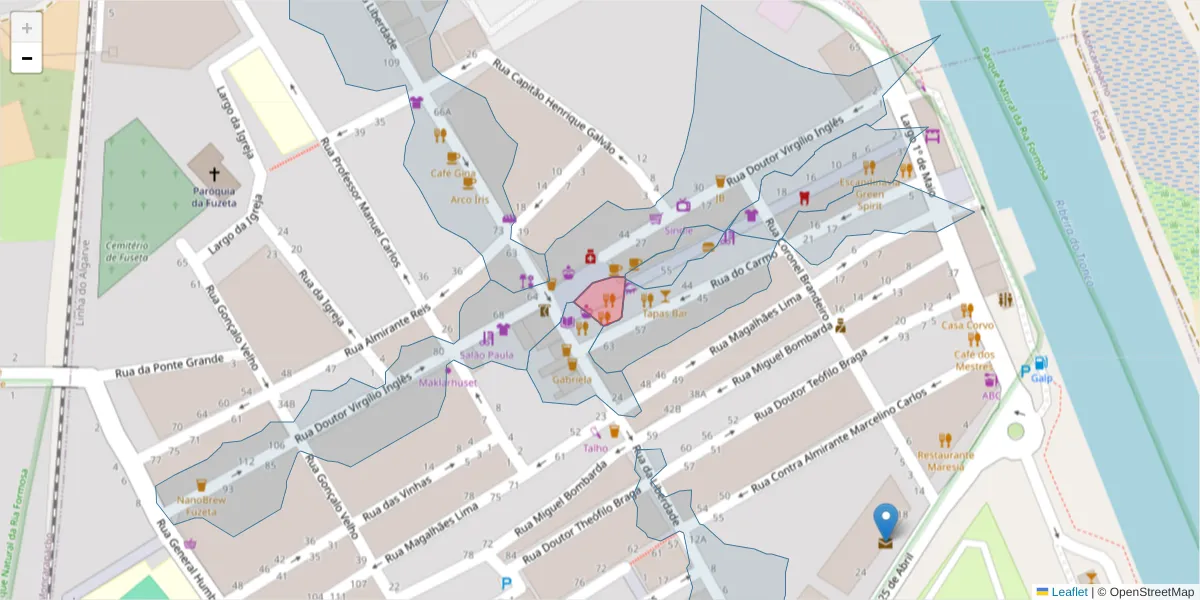 Mapa detalhado do código postal 8700-012 com limites, códigos postais vizinhos e agências dos correios