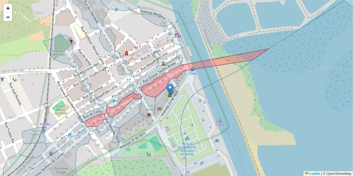 Mapa detalhado do código postal 8700-015 com limites, códigos postais vizinhos e agências dos correios
