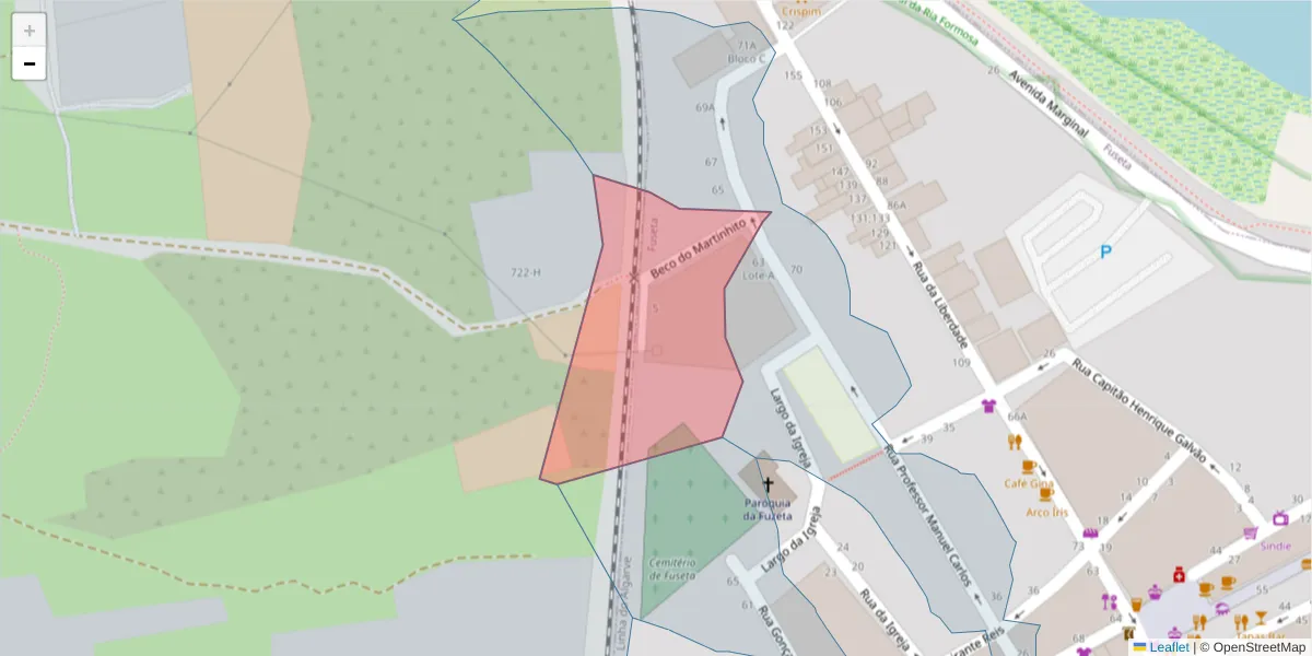 Mapa detalhado do código postal 8700-040 com limites, códigos postais vizinhos e agências dos correios