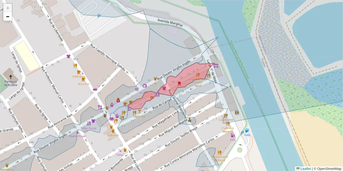 Mapa detalhado do código postal 8700-041 com limites, códigos postais vizinhos e agências dos correios