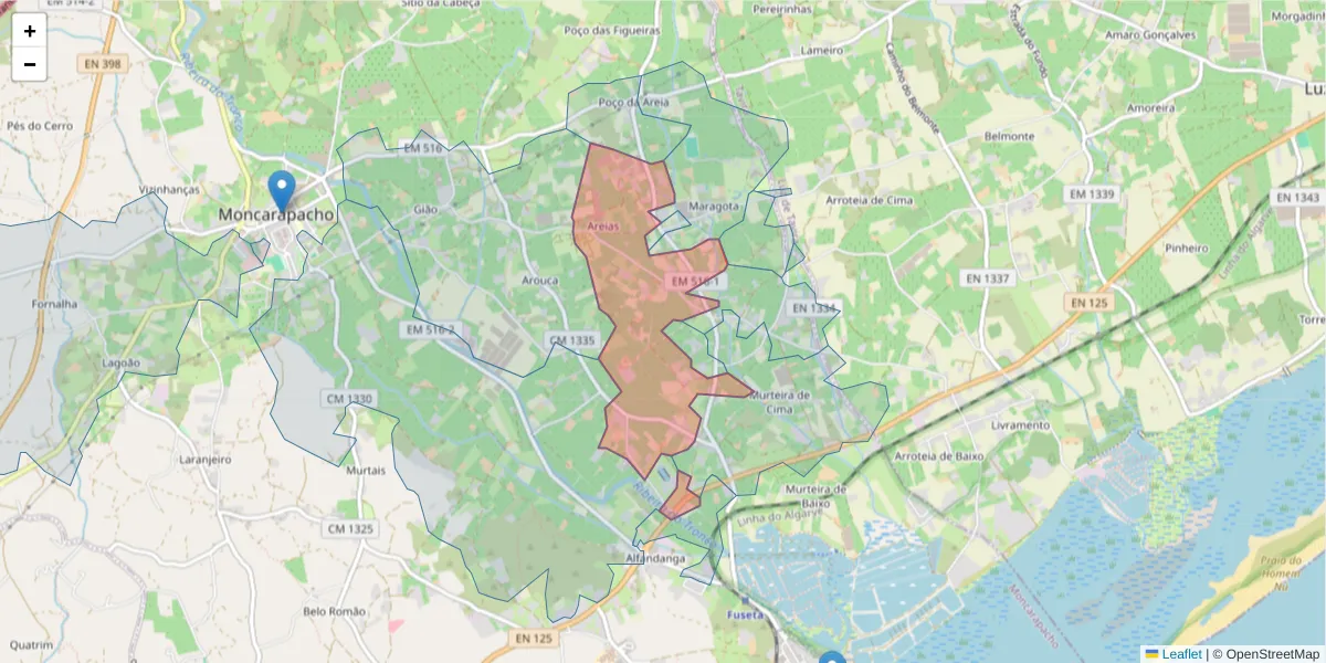 Mapa detalhado do código postal 8700-062 com limites, códigos postais vizinhos e agências dos correios