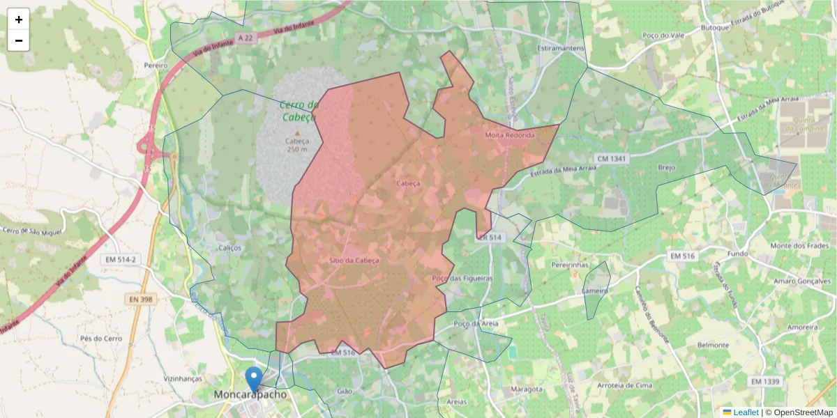 Mapa detalhado do código postal 8700-068 com limites, códigos postais vizinhos e agências dos correios