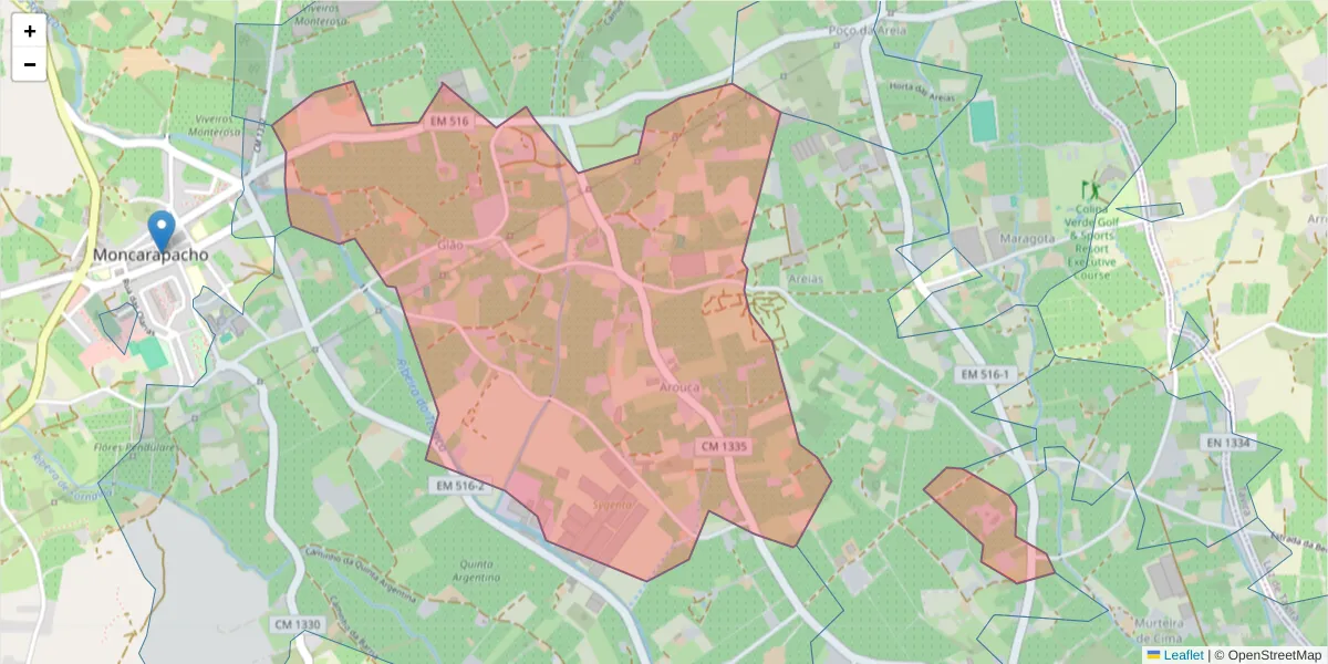 Mapa detalhado do código postal 8700-074 com limites, códigos postais vizinhos e agências dos correios