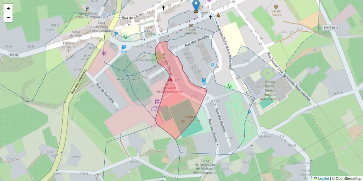 Mapa detalhado do código postal 8700-094 com limites, códigos postais vizinhos e agências dos correios
