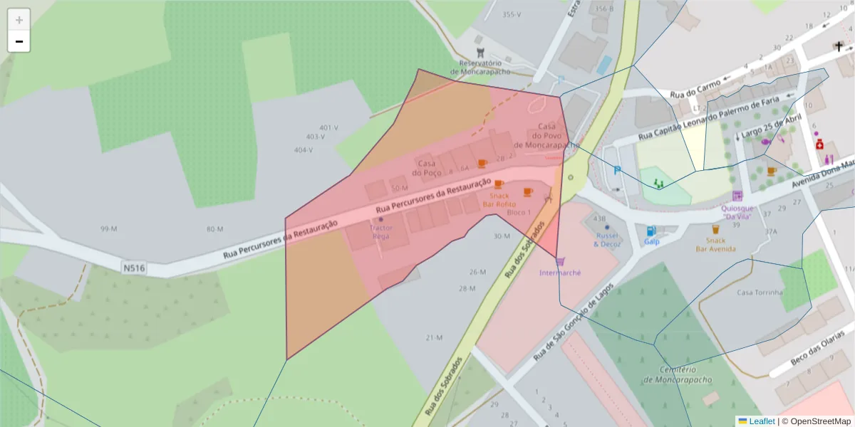 Mapa detalhado do código postal 8700-104 com limites, códigos postais vizinhos e agências dos correios