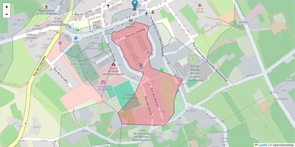 Mapa detalhado do código postal 8700-108 com limites, códigos postais vizinhos e agências dos correios