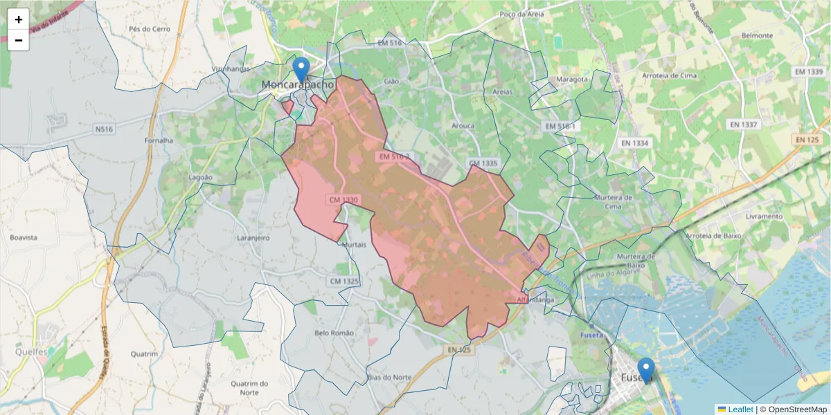 Mapa detalhado do código postal 8700-120 com limites, códigos postais vizinhos e agências dos correios