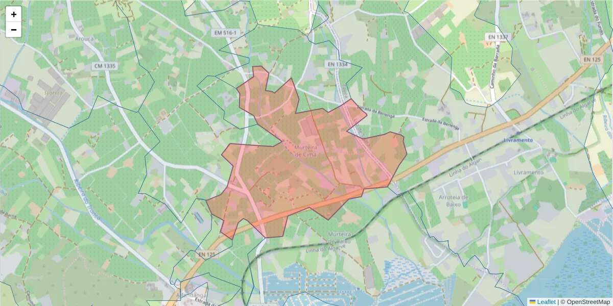 Mapa detalhado do código postal 8700-122 com limites, códigos postais vizinhos e agências dos correios