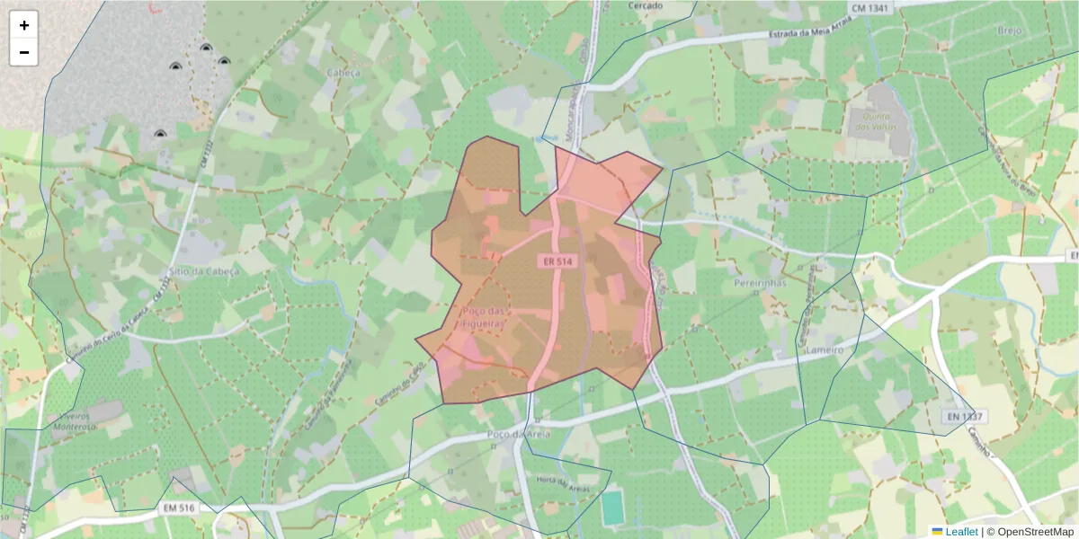 Mapa detalhado do código postal 8700-126 com limites, códigos postais vizinhos e agências dos correios