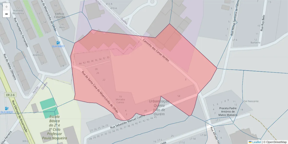 Mapa detalhado do código postal 8700-133 com limites, códigos postais vizinhos e agências dos correios