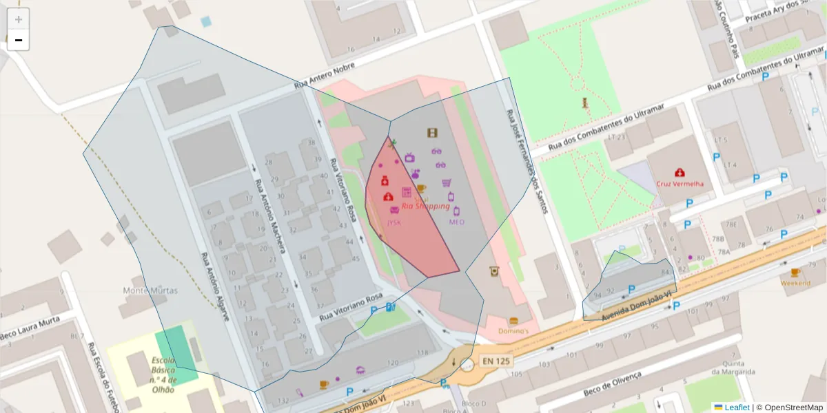 Mapa detalhado do código postal 8700-136 com limites, códigos postais vizinhos e agências dos correios