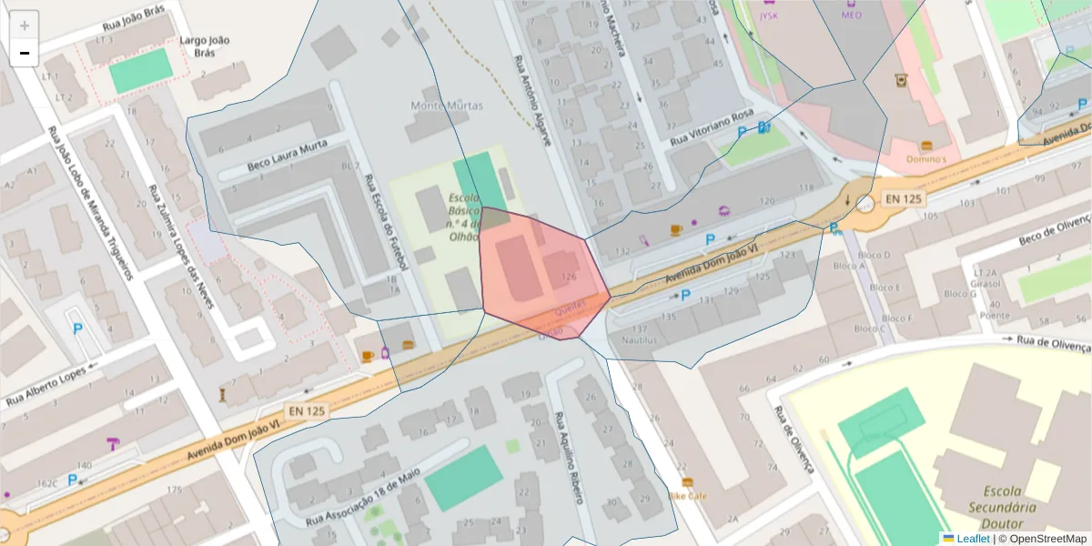 Mapa detalhado do código postal 8700-138 com limites, códigos postais vizinhos e agências dos correios