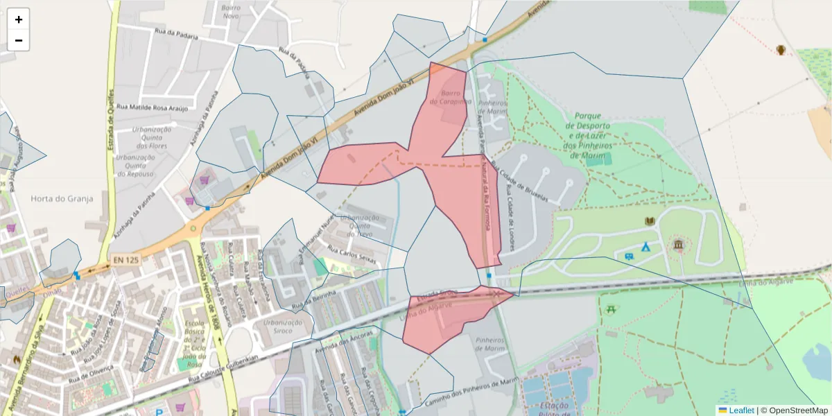 Mapa detalhado do código postal 8700-194 com limites, códigos postais vizinhos e agências dos correios
