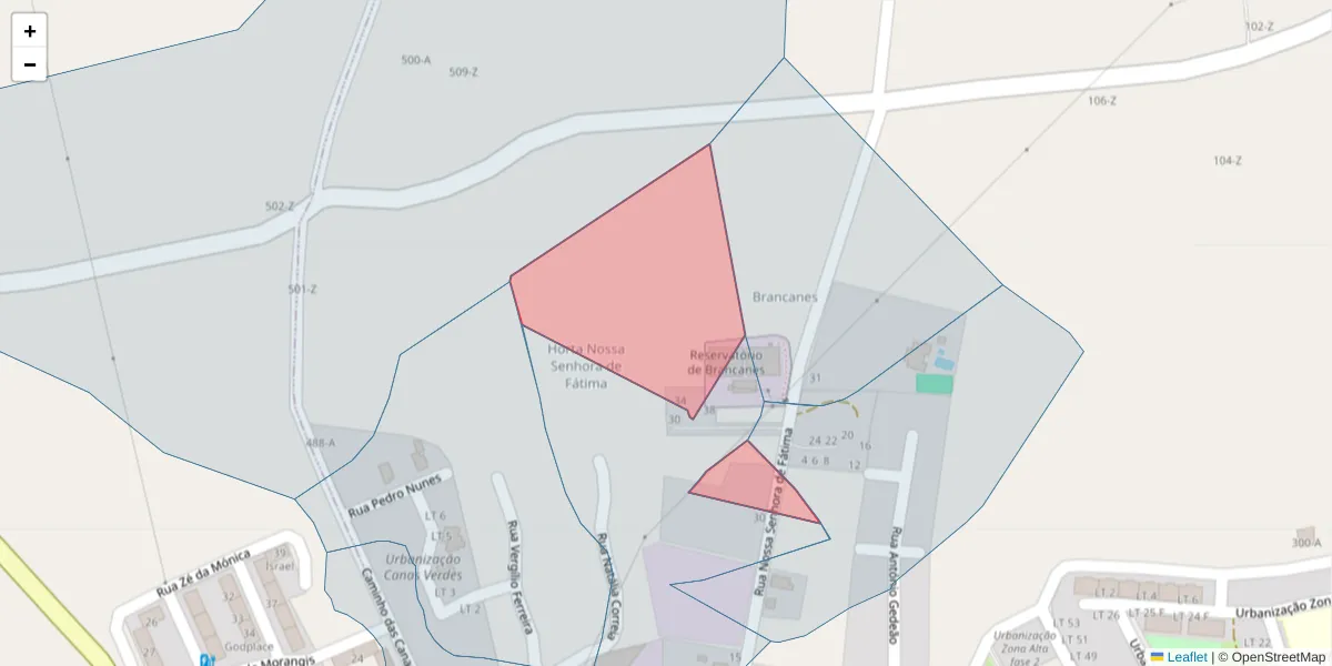 Mapa detalhado do código postal 8700-204 com limites, códigos postais vizinhos e agências dos correios