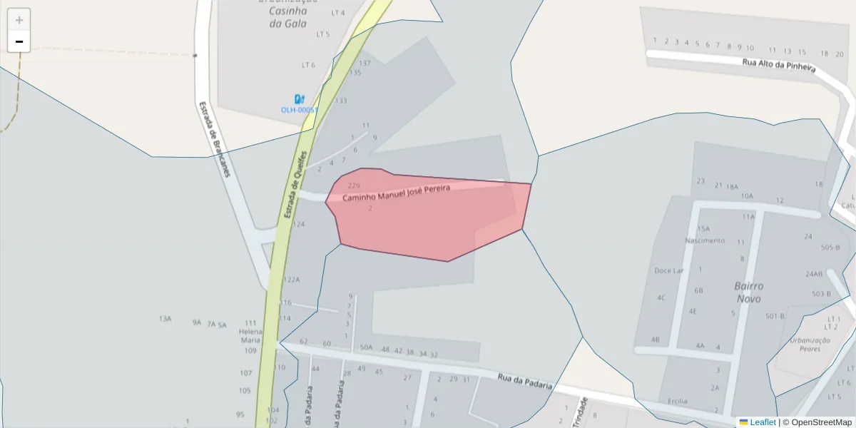 Mapa detalhado do código postal 8700-212 com limites, códigos postais vizinhos e agências dos correios