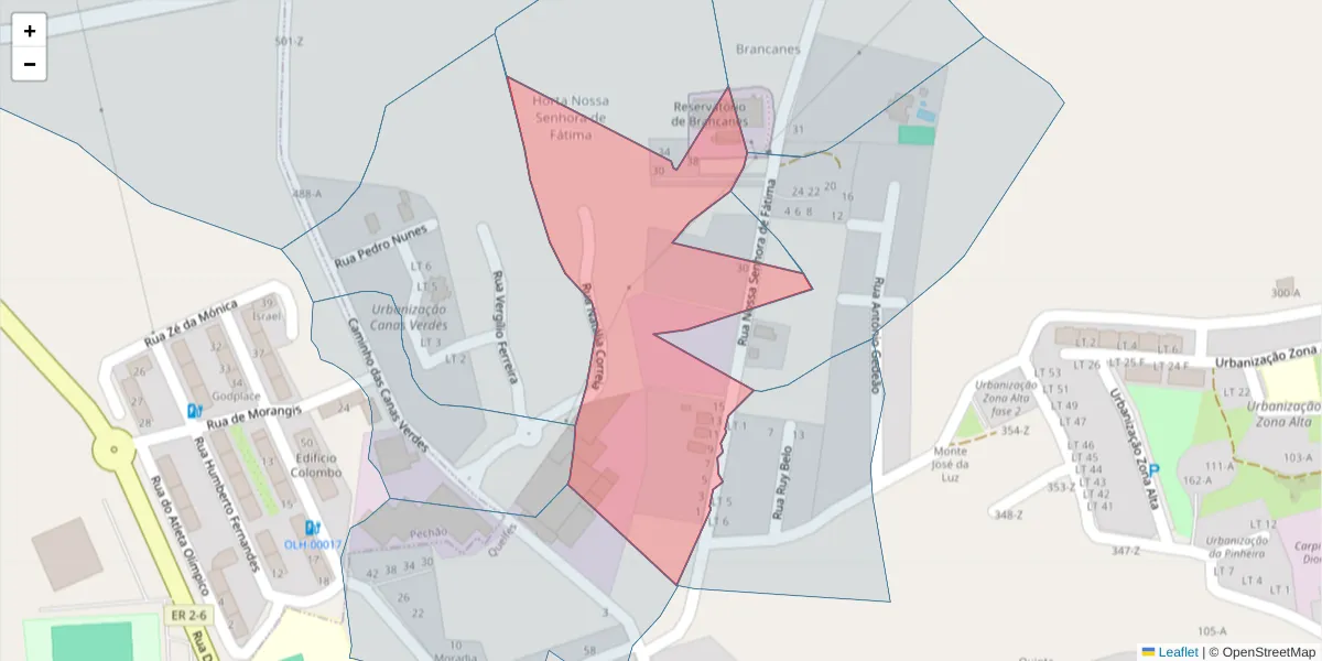Mapa detalhado do código postal 8700-214 com limites, códigos postais vizinhos e agências dos correios