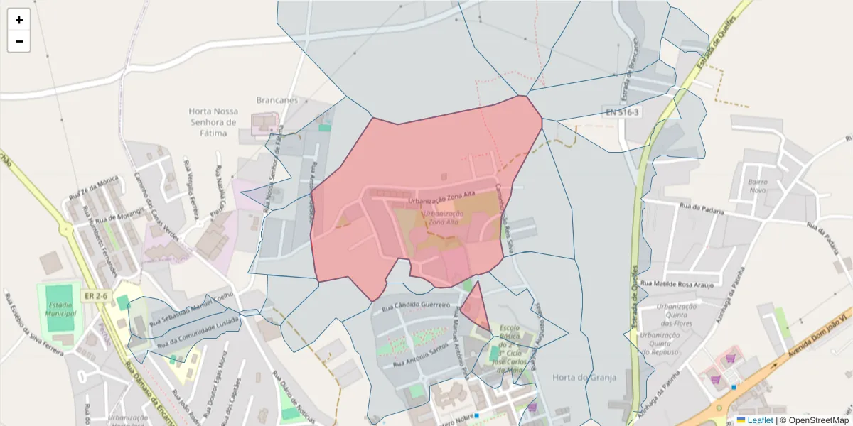 Mapa detalhado do código postal 8700-215 com limites, códigos postais vizinhos e agências dos correios