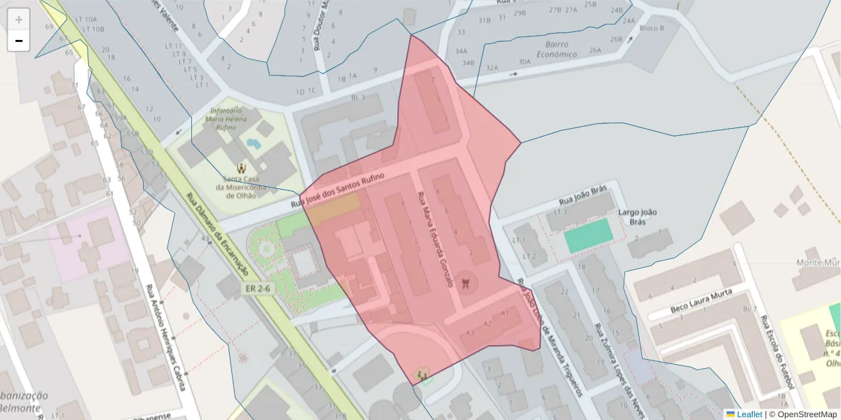Mapa detalhado do código postal 8700-244 com limites, códigos postais vizinhos e agências dos correios