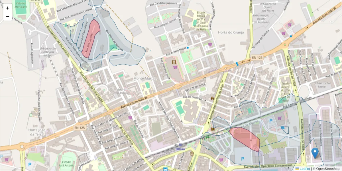 Mapa detalhado do código postal 8700-251 com limites, códigos postais vizinhos e agências dos correios