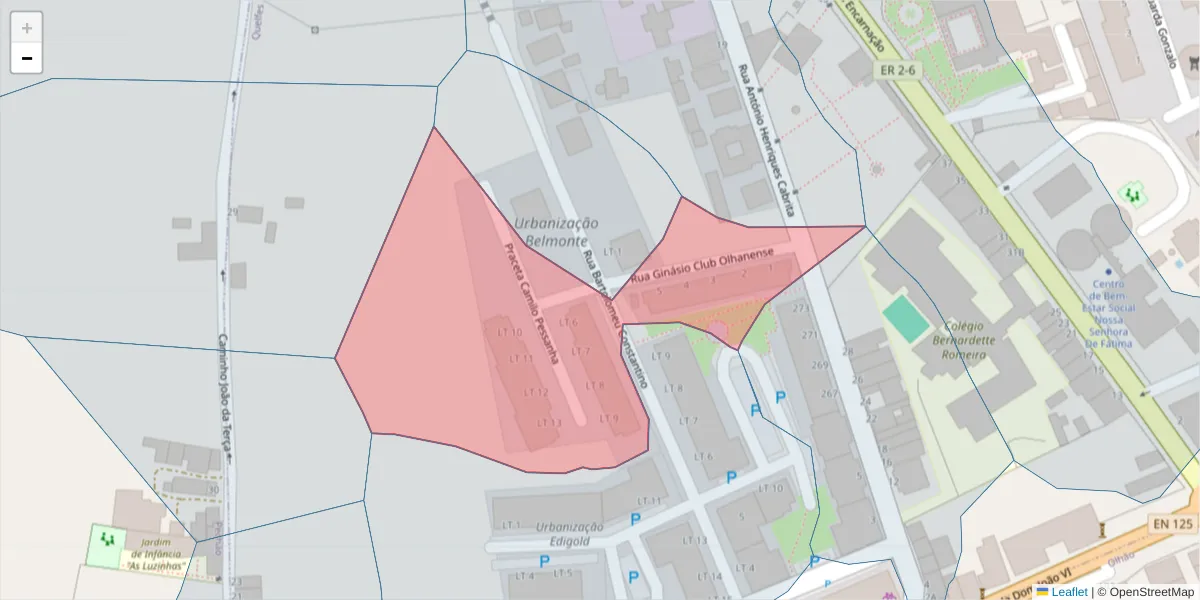 Mapa detalhado do código postal 8700-253 com limites, códigos postais vizinhos e agências dos correios