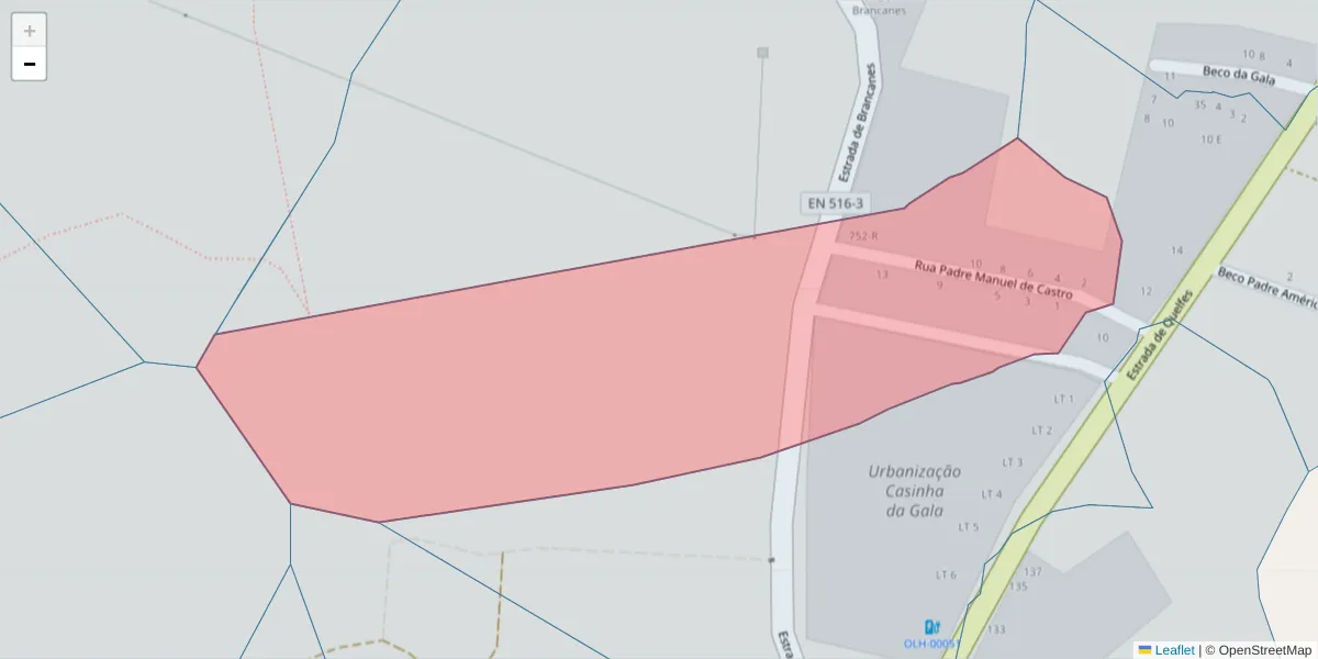 Mapa detalhado do código postal 8700-257 com limites, códigos postais vizinhos e agências dos correios