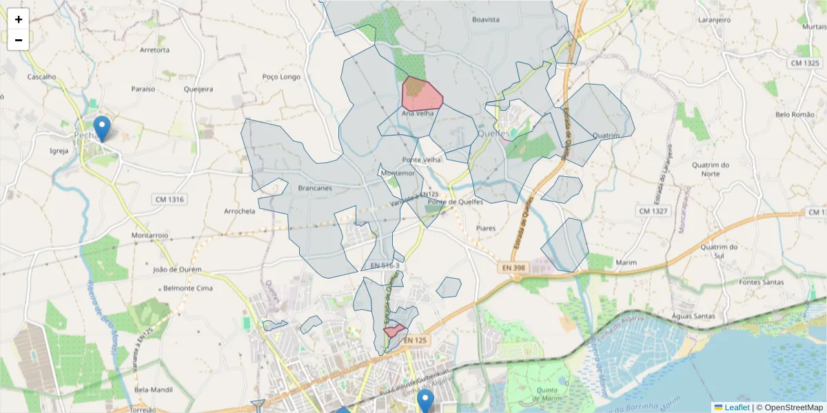 Mapa detalhado do código postal 8700-271 com limites, códigos postais vizinhos e agências dos correios