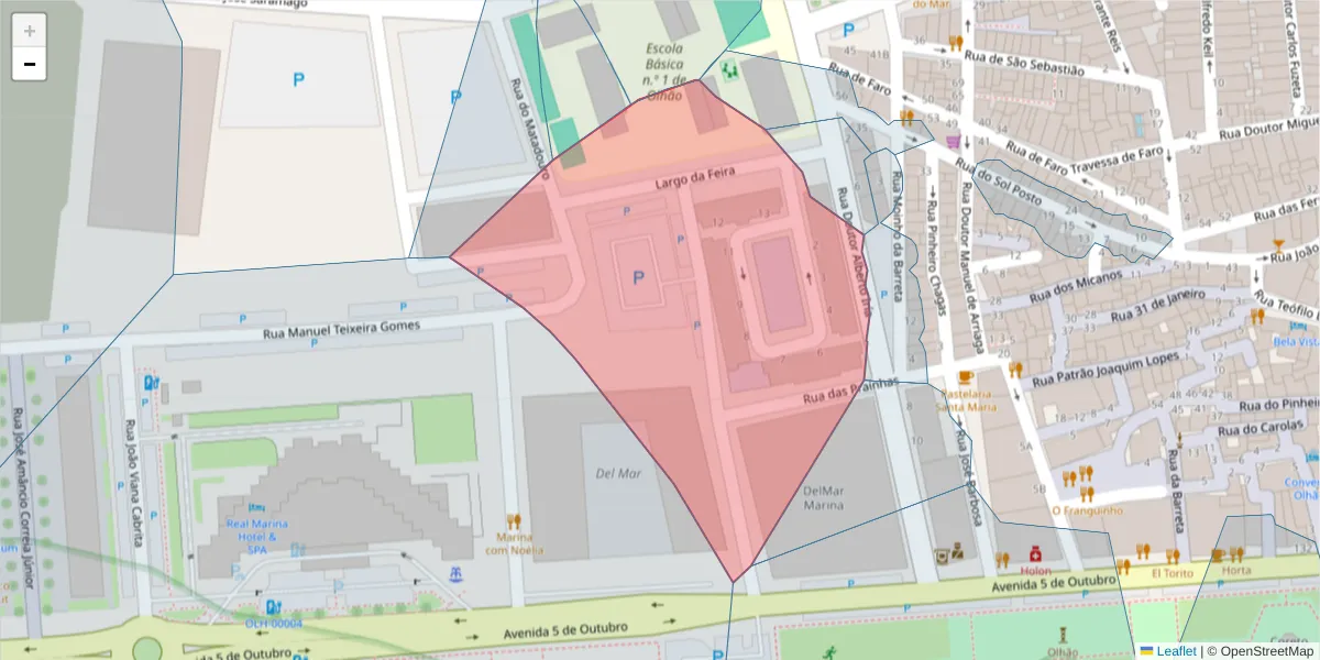Mapa detalhado do código postal 8700-339 com limites, códigos postais vizinhos e agências dos correios