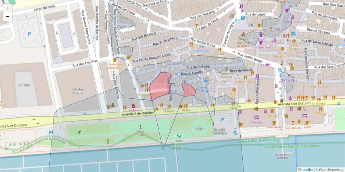 Mapa detalhado do código postal 8700-346 com limites, códigos postais vizinhos e agências dos correios