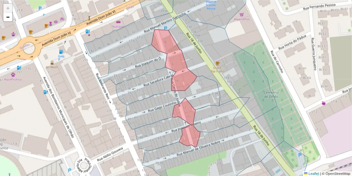 Mapa detalhado do código postal 8700-380 com limites, códigos postais vizinhos e agências dos correios