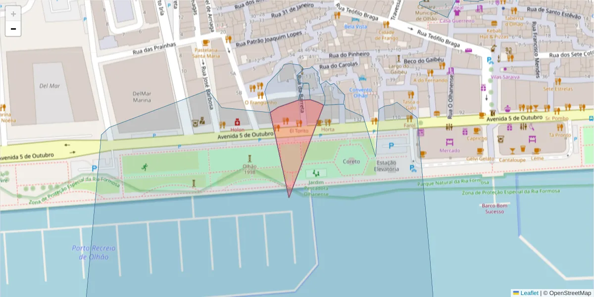 Mapa detalhado do código postal 8700-382 com limites, códigos postais vizinhos e agências dos correios