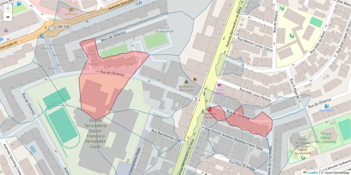 Mapa detalhado do código postal 8700-413 com limites, códigos postais vizinhos e agências dos correios