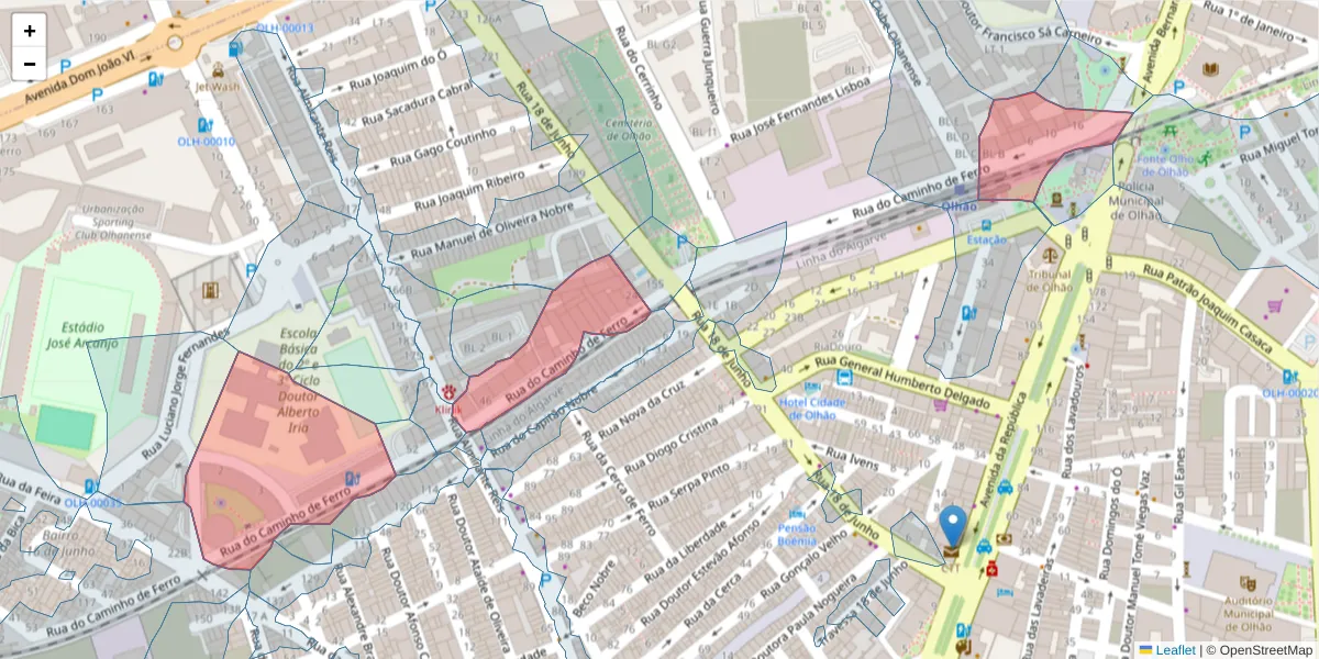 Mapa detalhado do código postal 8700-425 com limites, códigos postais vizinhos e agências dos correios