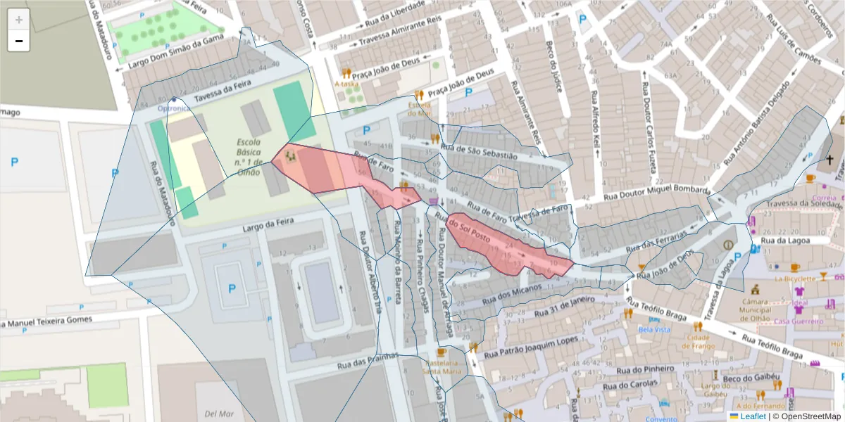 Mapa detalhado do código postal 8700-437 com limites, códigos postais vizinhos e agências dos correios