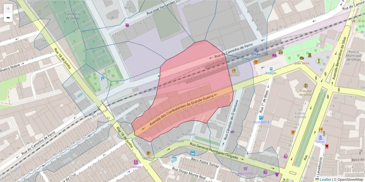 Mapa detalhado do código postal 8700-440 com limites, códigos postais vizinhos e agências dos correios