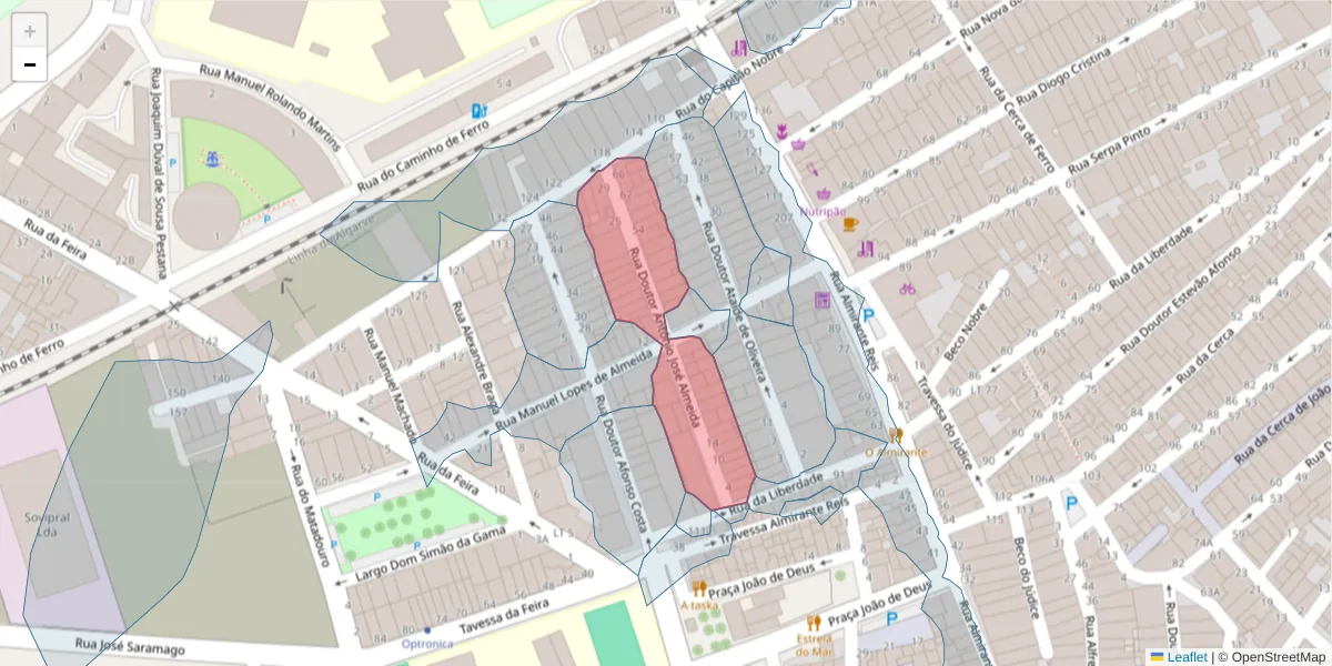 Mapa detalhado do código postal 8700-446 com limites, códigos postais vizinhos e agências dos correios