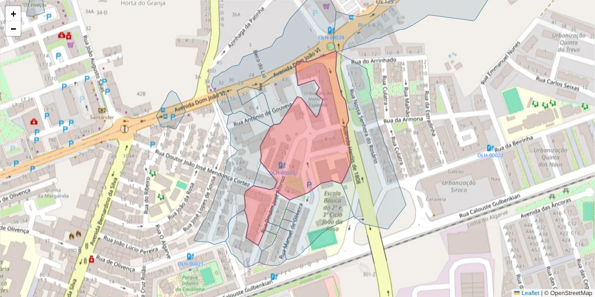 Mapa detalhado do código postal 8700-457 com limites, códigos postais vizinhos e agências dos correios