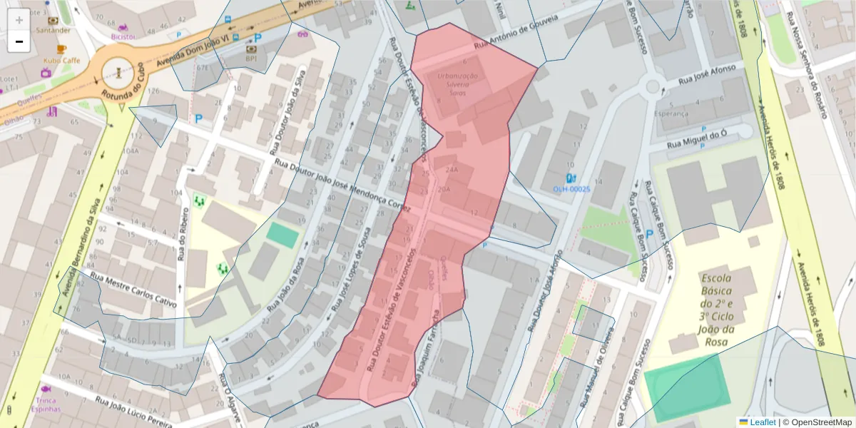 Mapa detalhado do código postal 8700-469 com limites, códigos postais vizinhos e agências dos correios