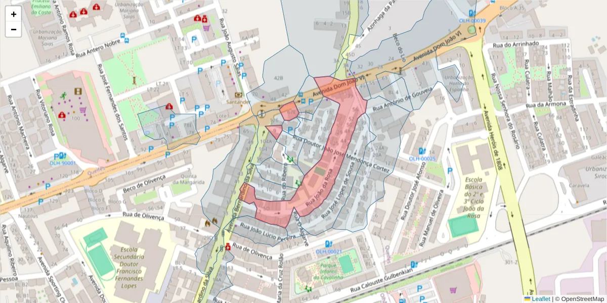 Mapa detalhado do código postal 8700-480 com limites, códigos postais vizinhos e agências dos correios