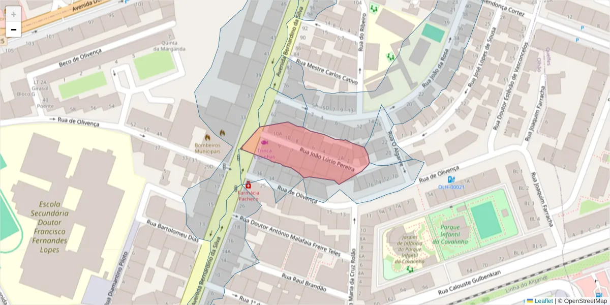 Mapa detalhado do código postal 8700-484 com limites, códigos postais vizinhos e agências dos correios