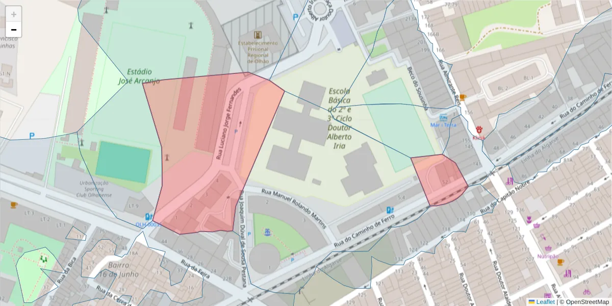 Mapa detalhado do código postal 8700-491 com limites, códigos postais vizinhos e agências dos correios